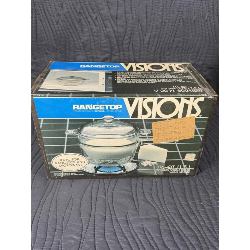 Corning Visions Amber Glass 1.5 Qt Covered Double Boiler V-20-N NOS in Box